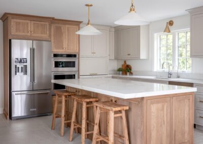 JFA Renovations Bogert Kitchen – Two-Toned Kitchen island and fridge view